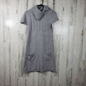 955 vintage gray short sleeve cowl neck sweater dress pockets women's L